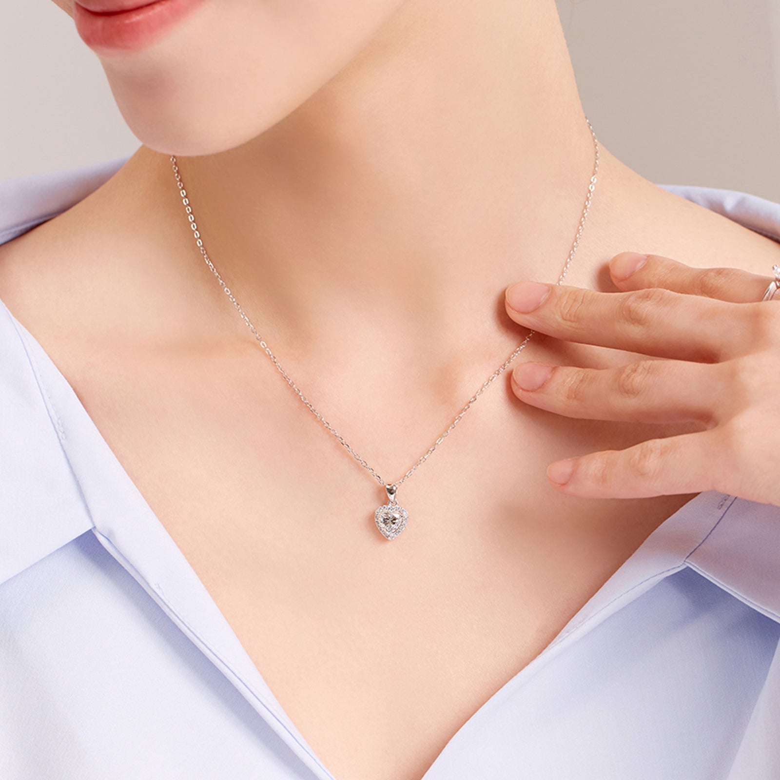 Heart Cut Moissanite Halo Pendant with Pavé Bail in 18K Gold Vermeil