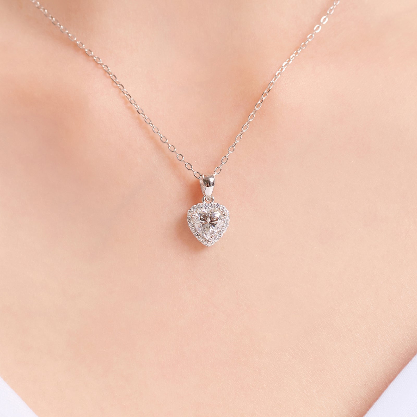 Heart Cut Moissanite Halo Pendant with Pavé Bail in 18K Gold Vermeil