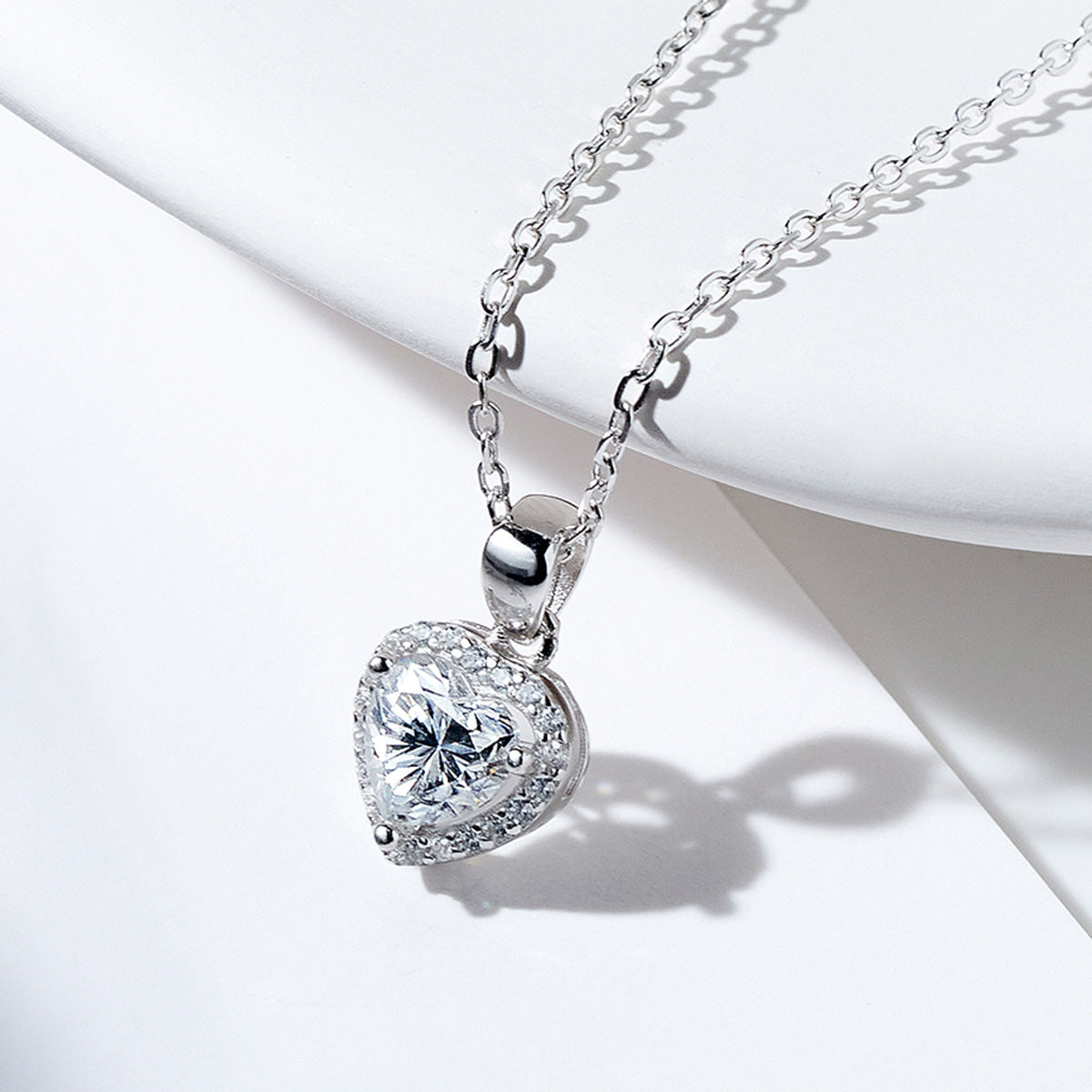 Heart Cut Moissanite Halo Pendant with Pavé Bail in 18K Gold Vermeil