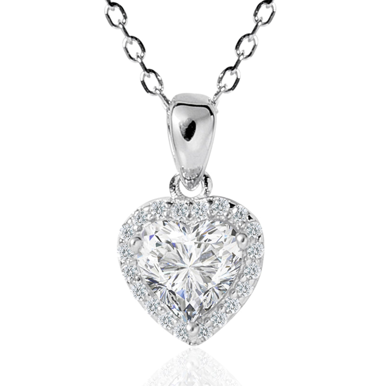 Heart Cut Moissanite Halo Pendant with Pavé Bail in 18K Gold Vermeil