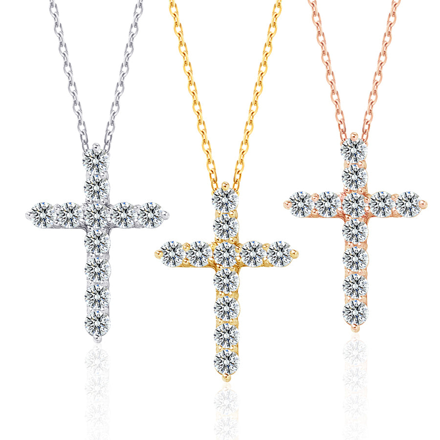 [Ships from USA] Timeless Cross Moissanite Pendant Necklace (1.1 ct. tw.) in 18K Gold Vermeil
