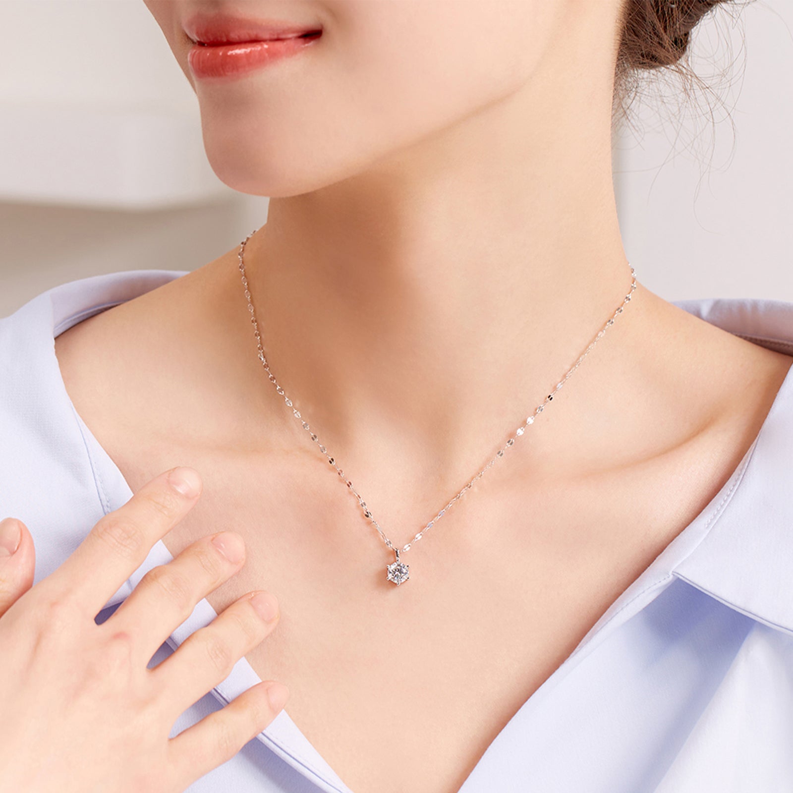 6-Prong Round Cut Moissanite Solitaire on Sequin Chain in 18K Gold Vermeil