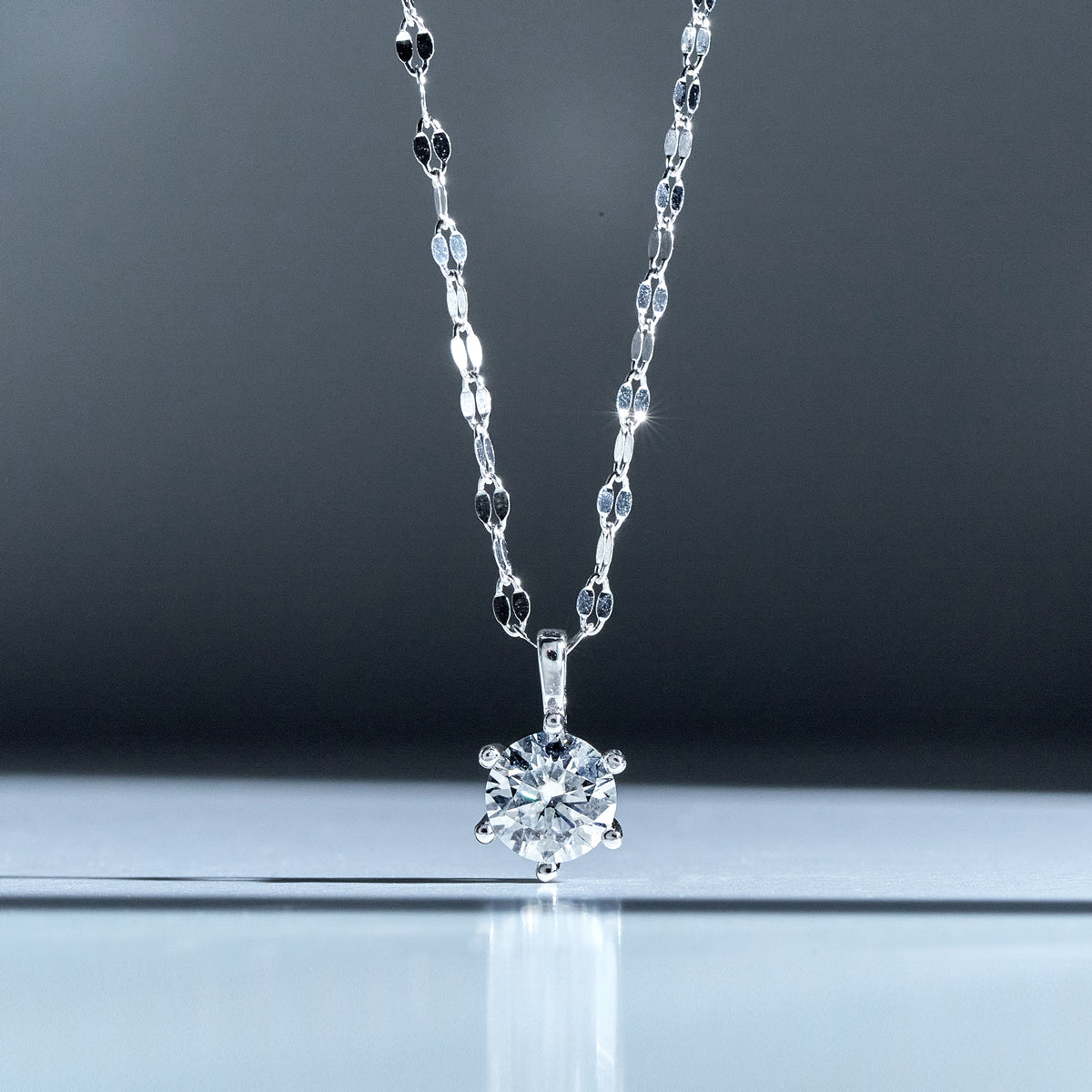 6-Prong Round Cut Moissanite Solitaire on Sequin Chain in 18K Gold Vermeil