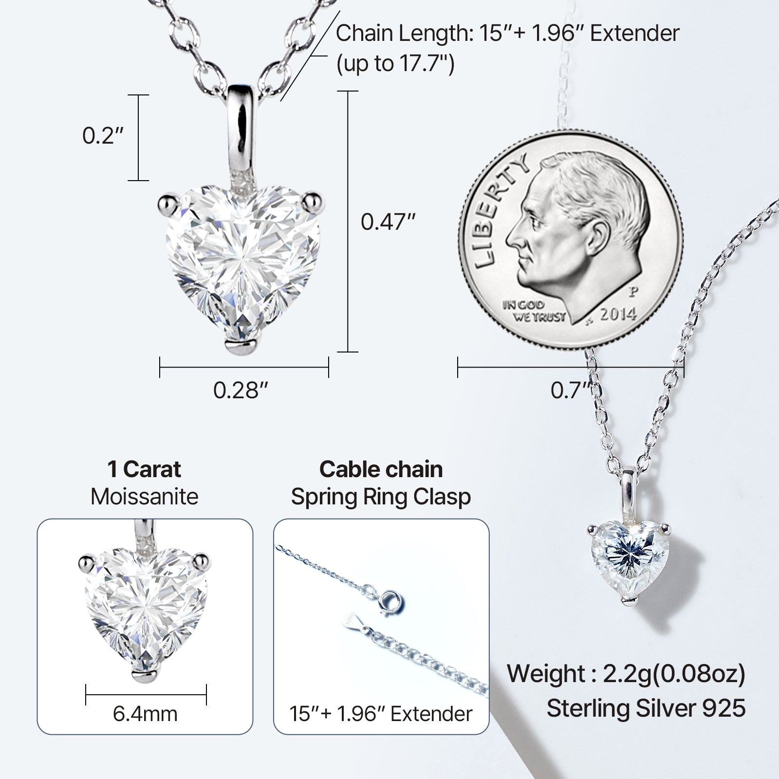 Heart Cut Moissanite Solitaire Pendant in 18K Gold Vermeil (3 Colors)