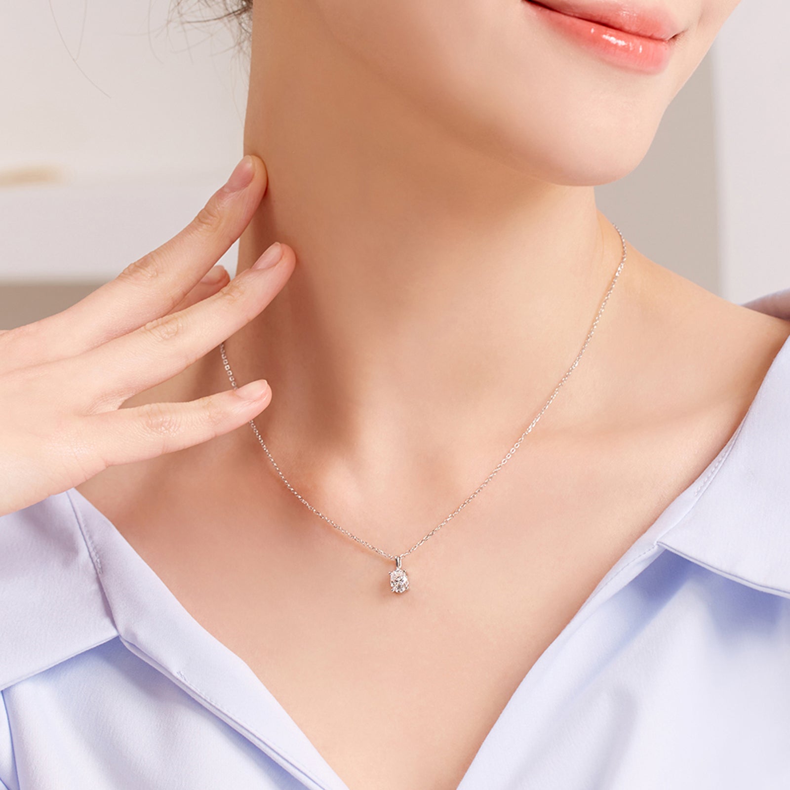 Oval Cut Moissanite Solitaire Necklace in 18K Gold Vermeil