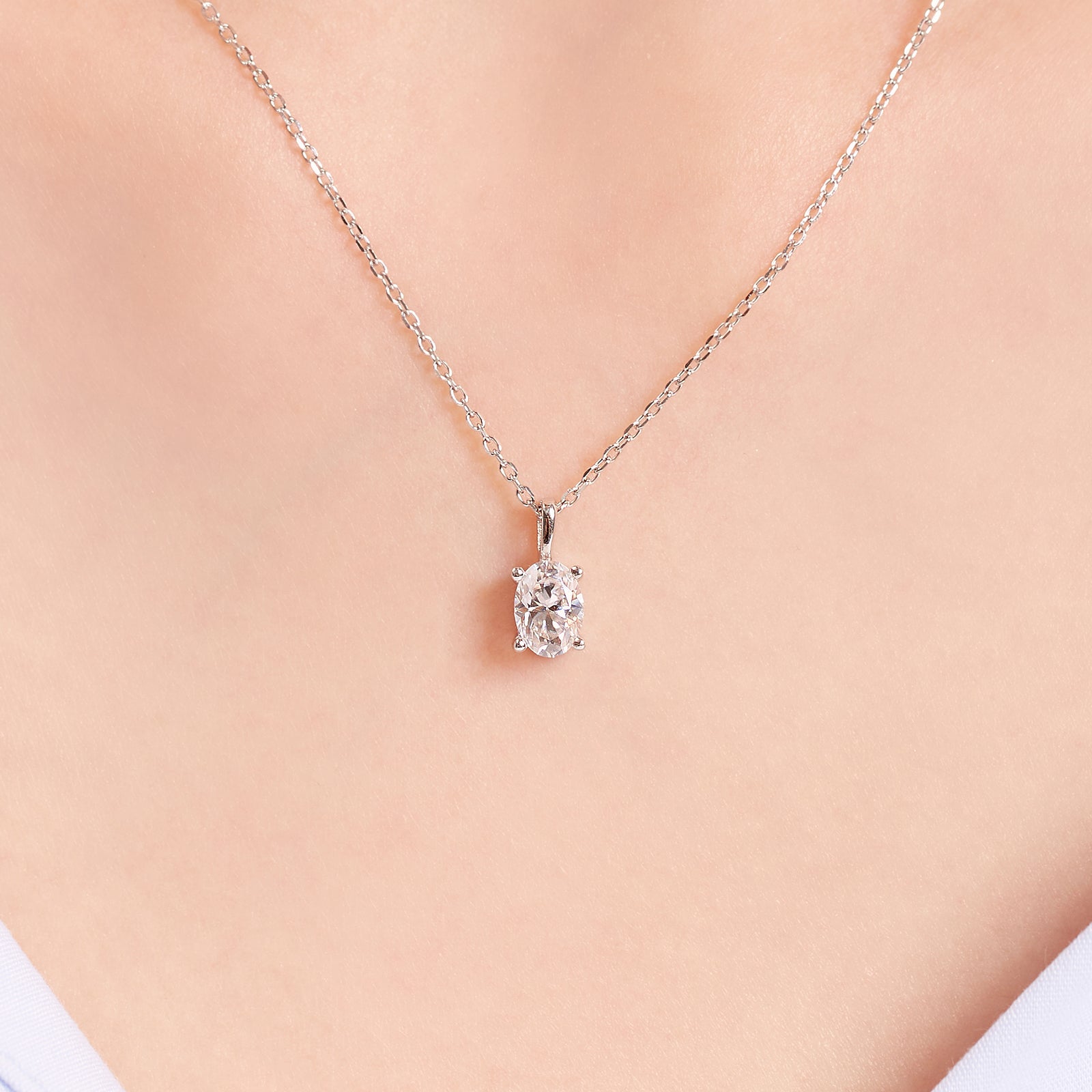 Oval Cut Moissanite Solitaire Necklace in 18K Gold Vermeil