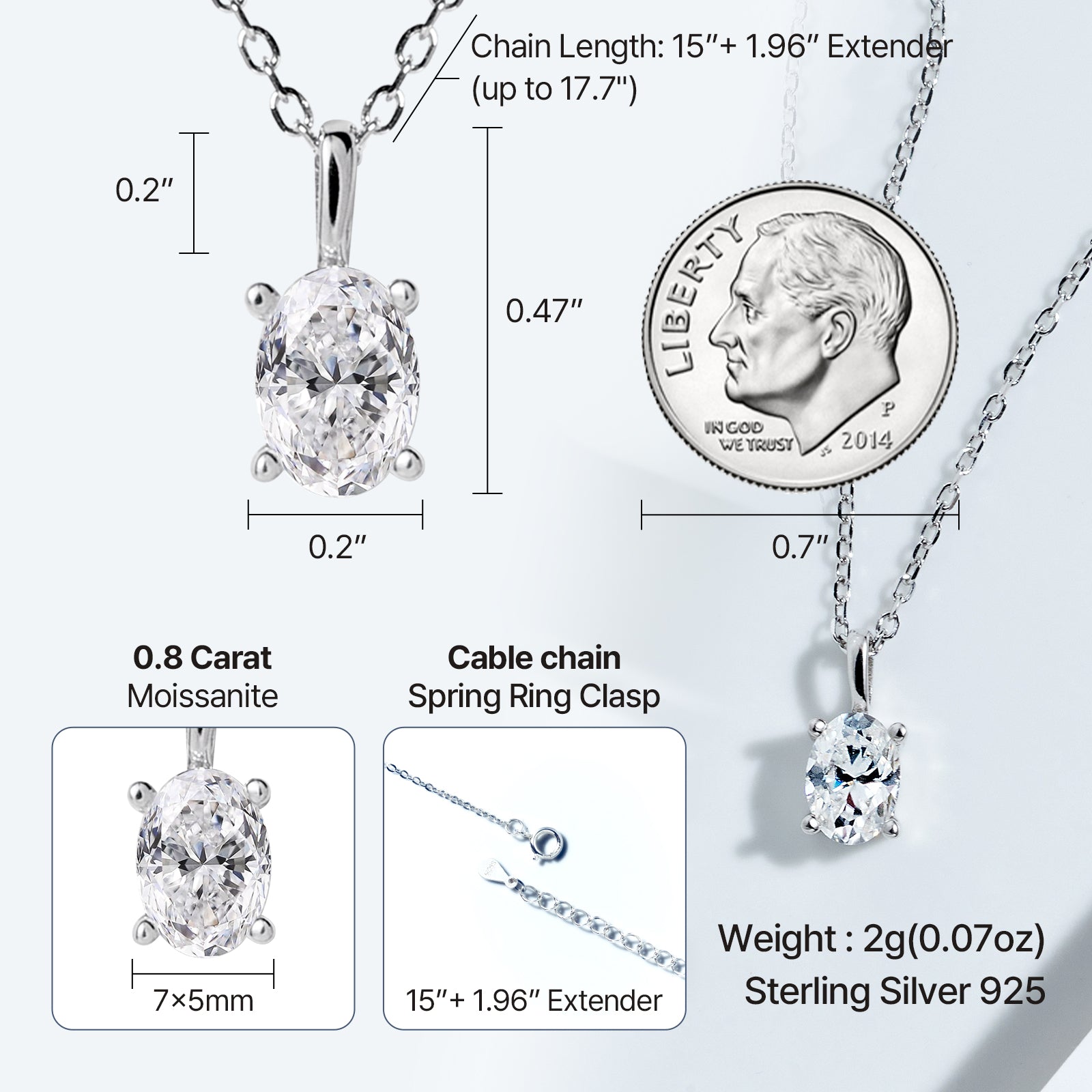 Oval Cut Moissanite Solitaire Necklace in 18K Gold Vermeil