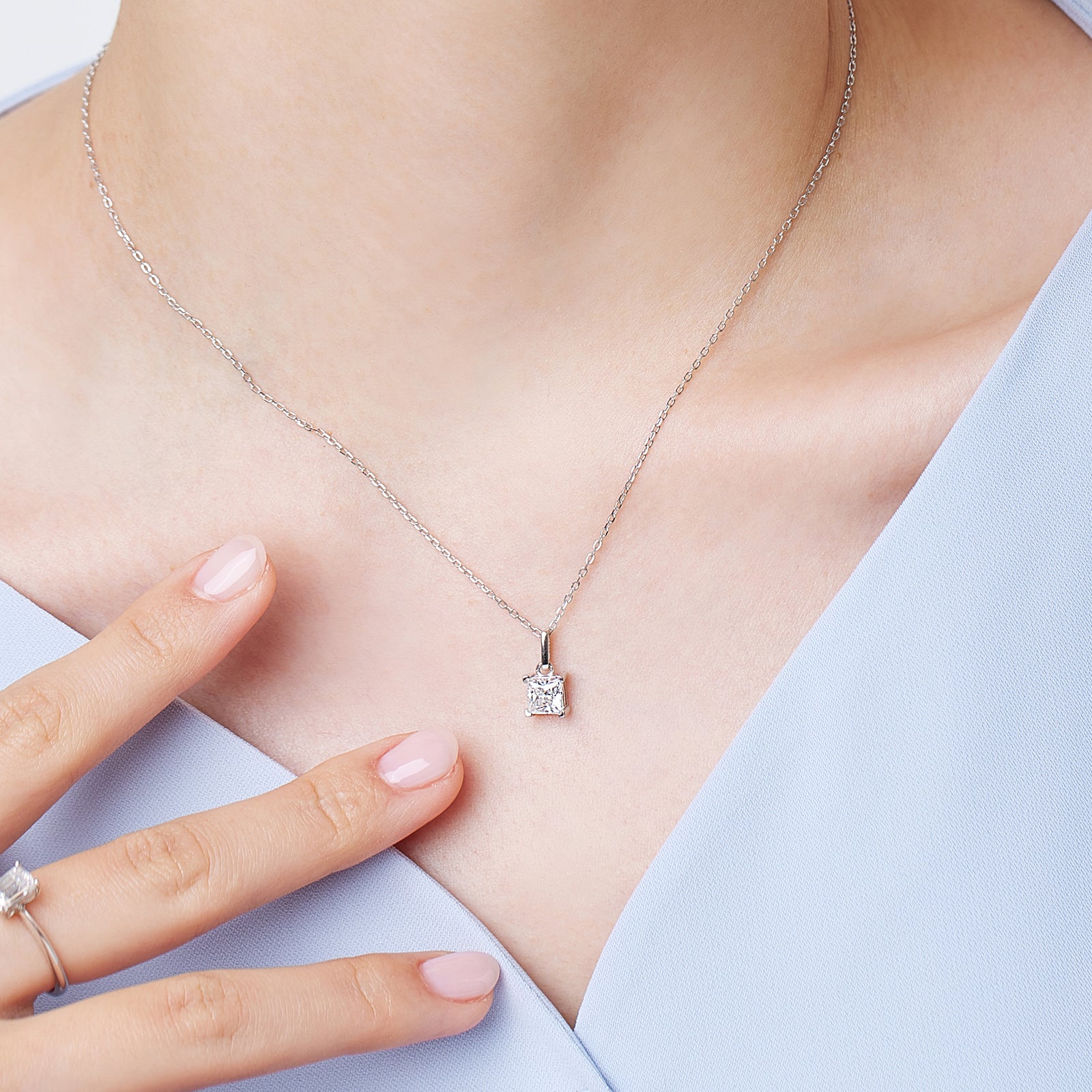 Princess Cut Moissanite Solitaire Necklace in 18K Gold Vermeil