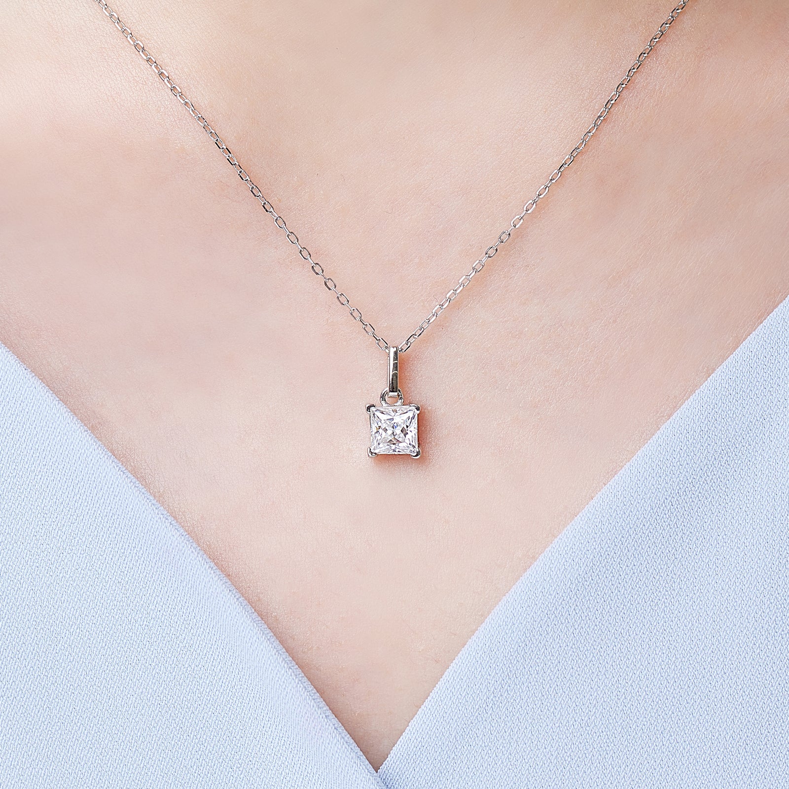 Princess Cut Moissanite Solitaire Necklace in 18K Gold Vermeil