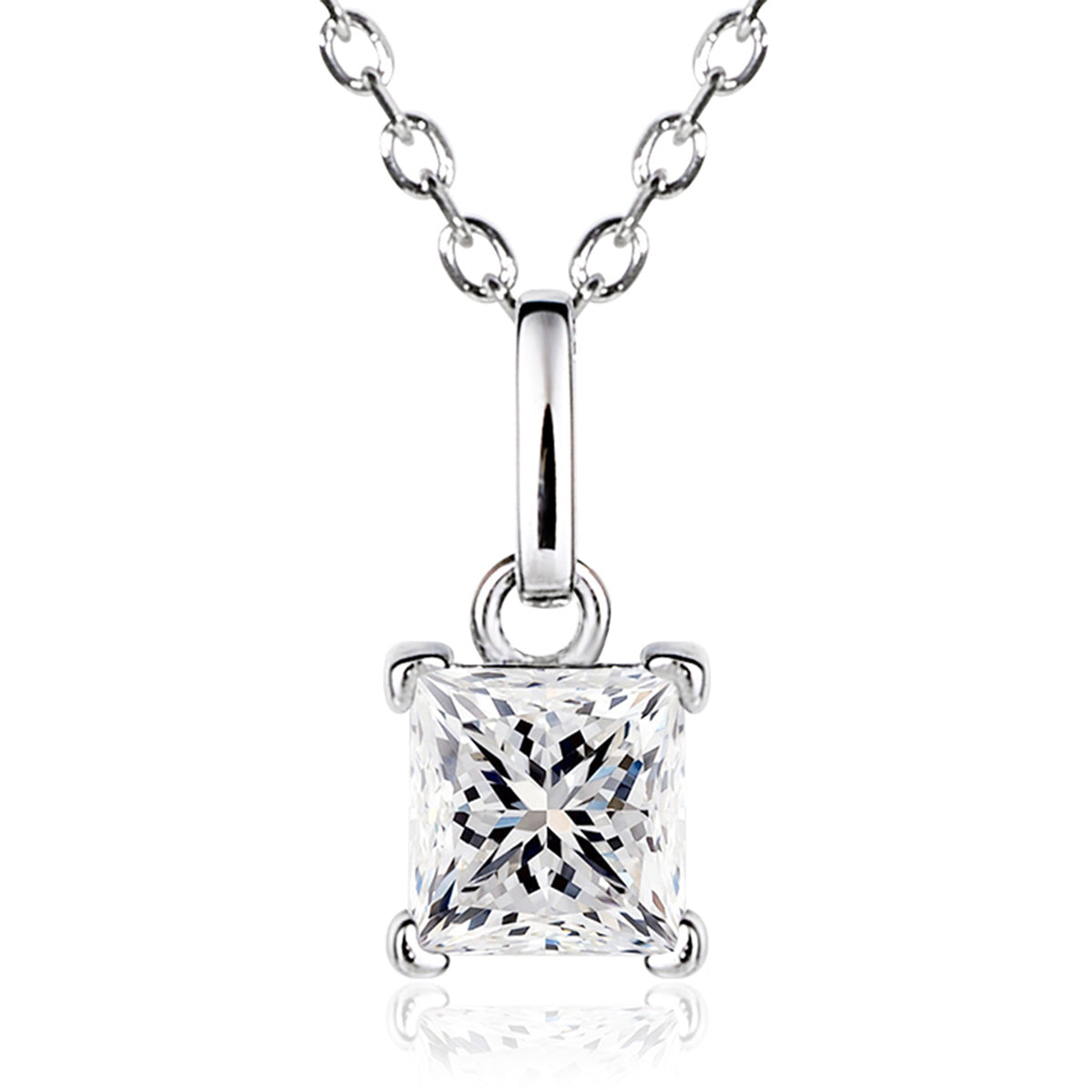 Princess Cut Moissanite Solitaire Necklace in 18K Gold Vermeil
