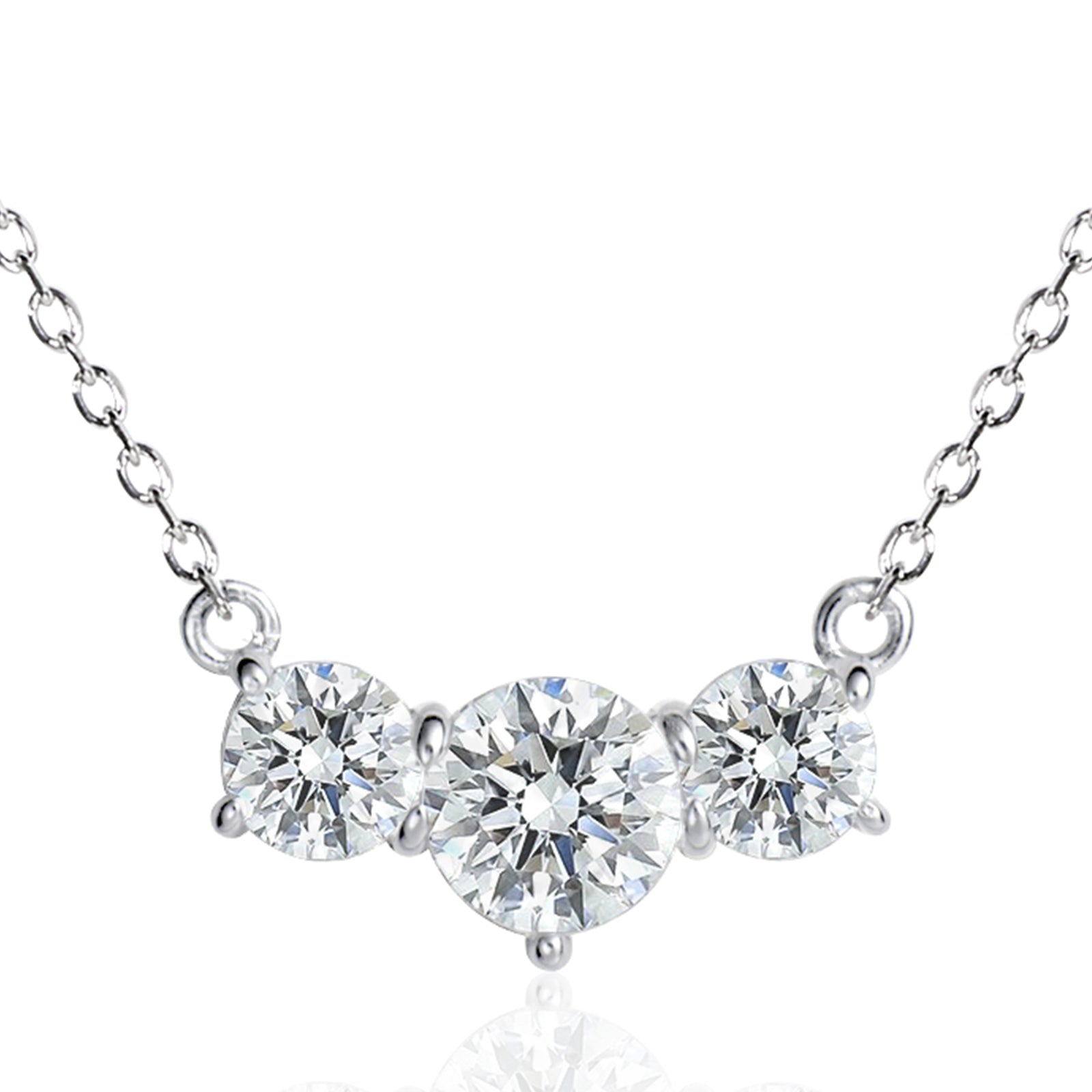 [Ships from USA] Graduated Moissanite Trilogy Solitaire Necklace (2.0 ct. tw.) in 18K Gold Vermeil