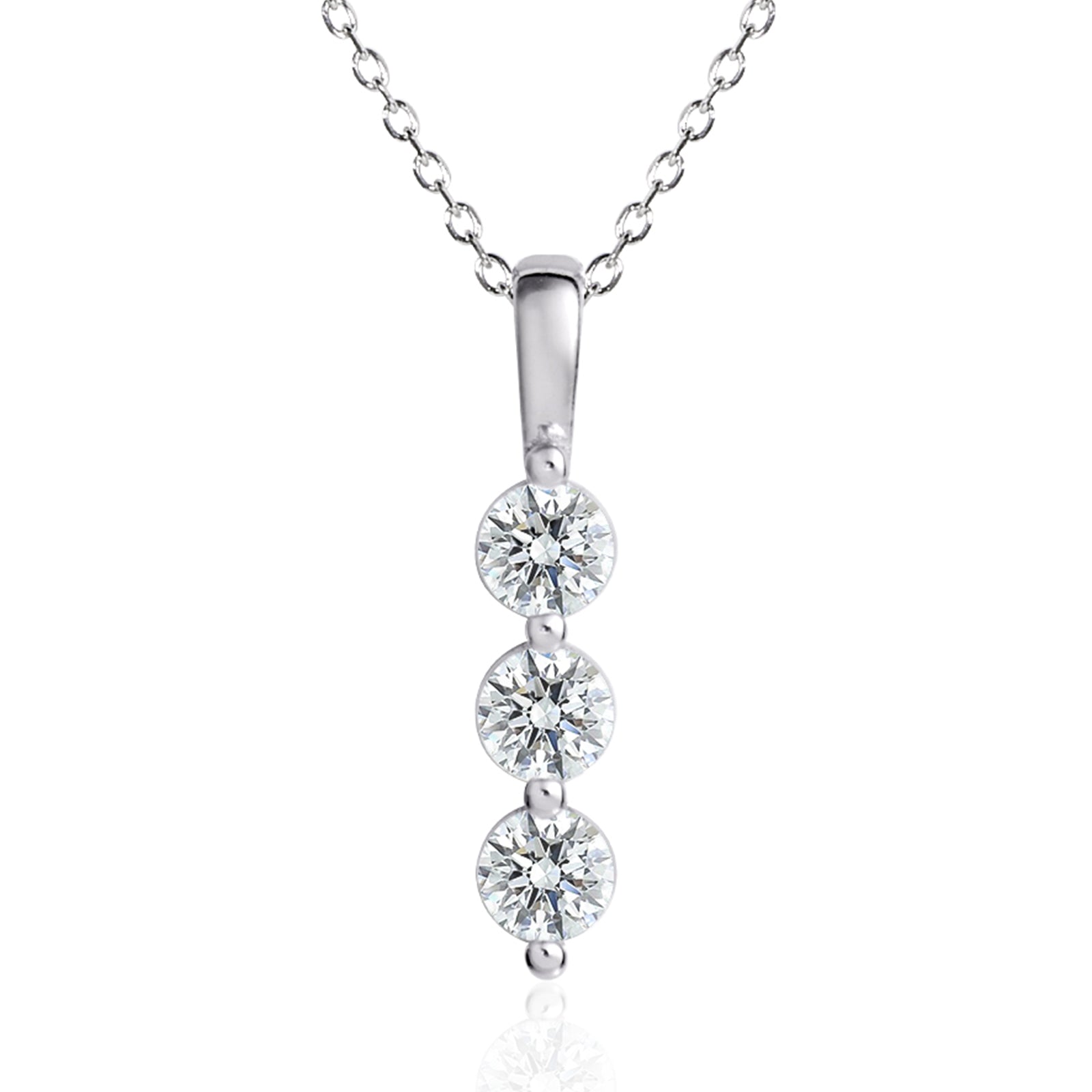 [Ships from USA] 3-Stone Vertical Drop Moissanite Pendant Necklace (0.9 ct. tw.) in 18K Gold Vermeil