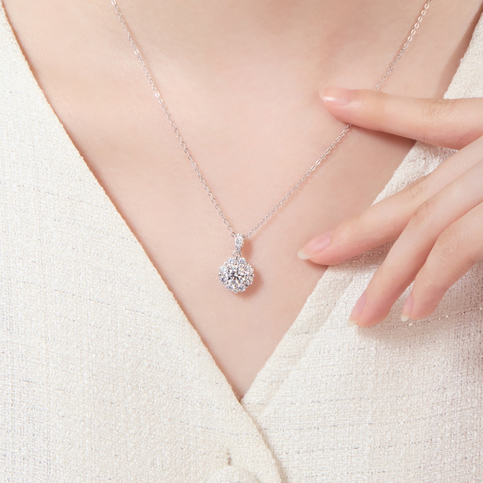 Flower Cluster Moissanite Halo Pendant with Pavé Bail in 18K Gold Vermeil