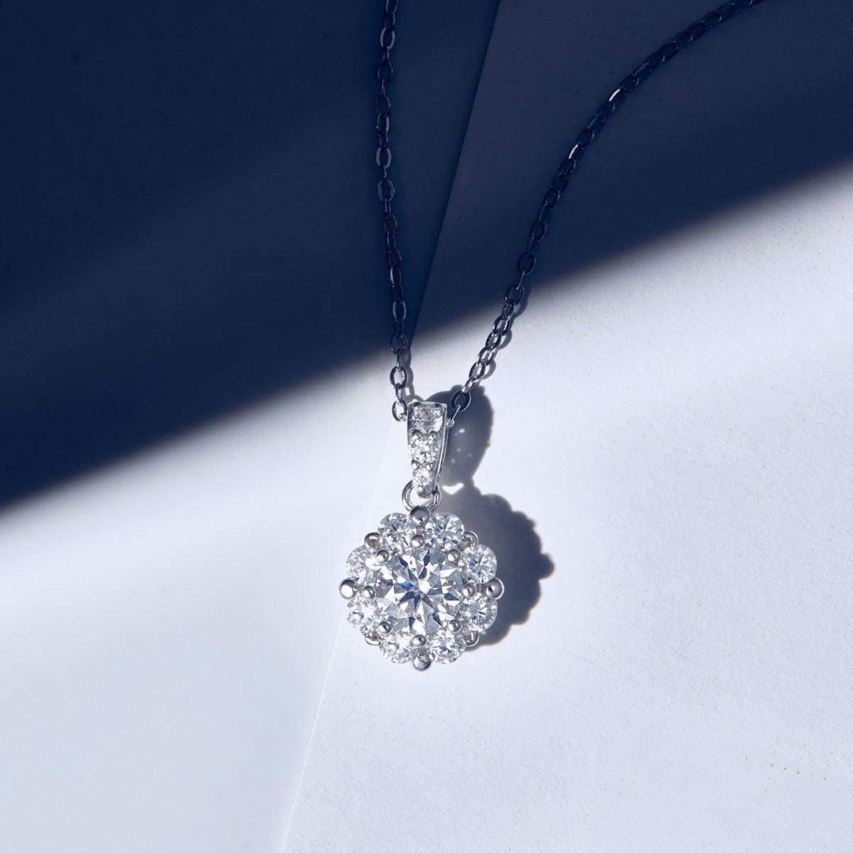 Flower Cluster Moissanite Halo Pendant with Pavé Bail in 18K Gold Vermeil