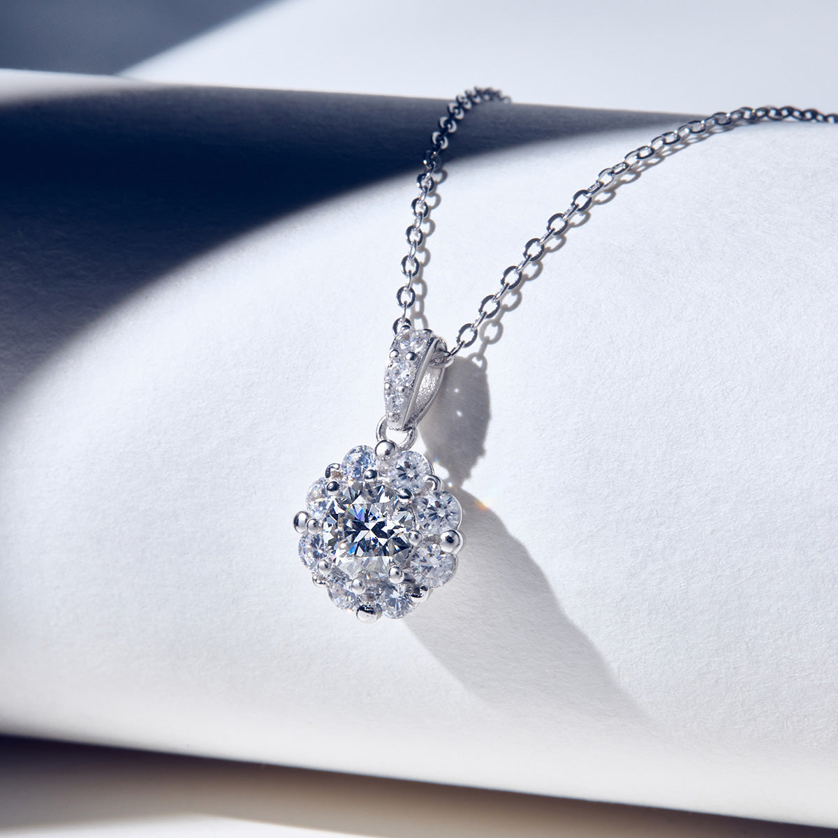 Flower Cluster Moissanite Halo Pendant with Pavé Bail in 18K Gold Vermeil