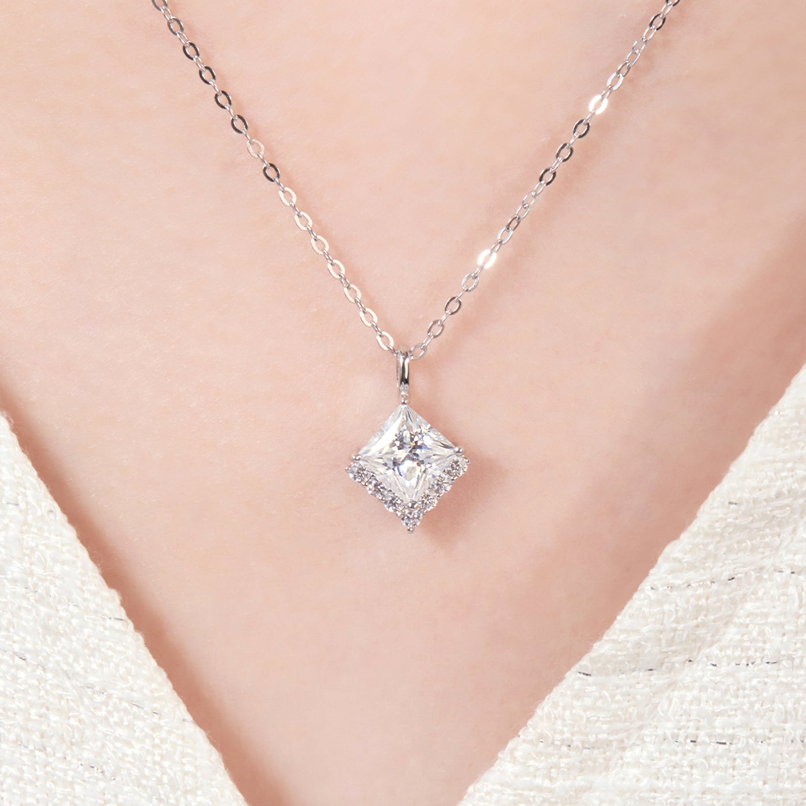 Kite-Set Princess Cut Moissanite with Half Halo in 18K Gold Vermeil