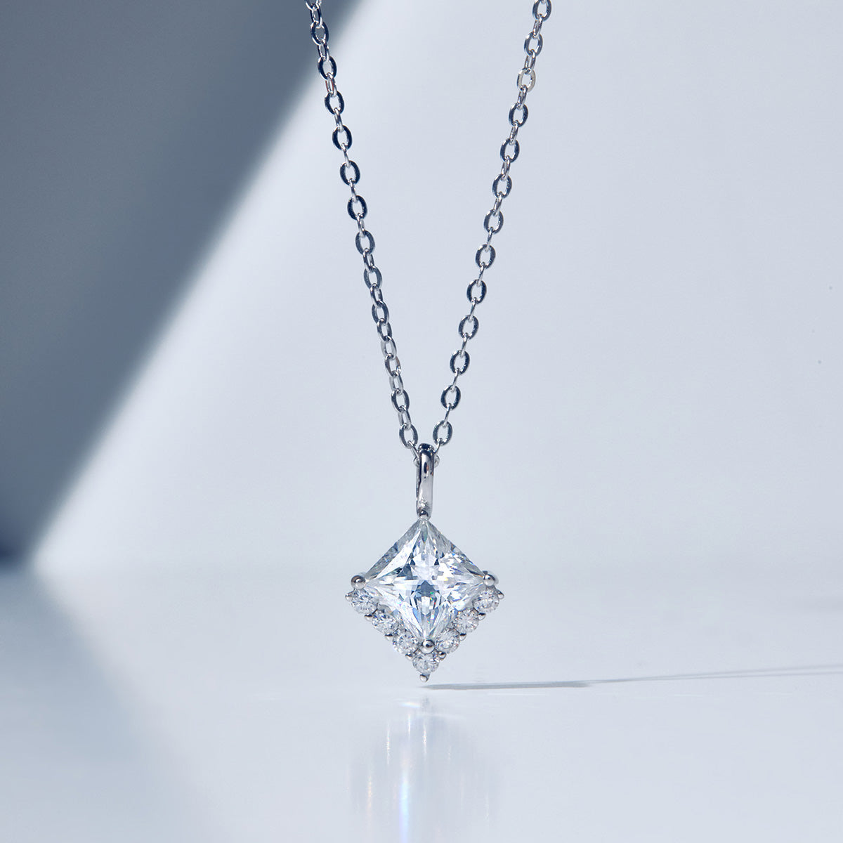 Kite-Set Princess Cut Moissanite with Half Halo in 18K Gold Vermeil