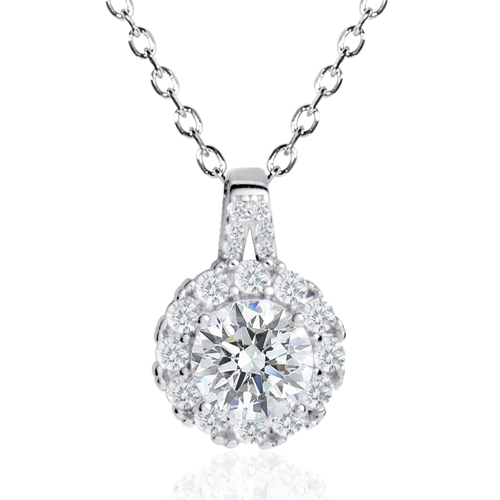 Round Cut Moissanite Halo Pendant with Double Pavé Bail in 18K Gold Vermeil