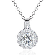 Round Cut Moissanite Halo Pendant with Double Pavé Bail in 18K Gold Vermeil