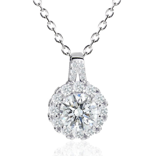 [Ships from USA] Round Cut Moissanite Halo Pendant with Double Pavé Bail in 18K Gold Vermeil