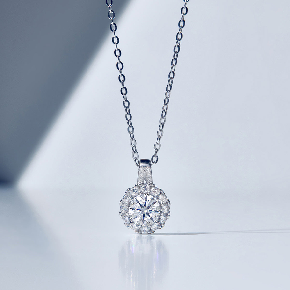 Round Cut Moissanite Halo Pendant with Double Pavé Bail in 18K Gold Vermeil