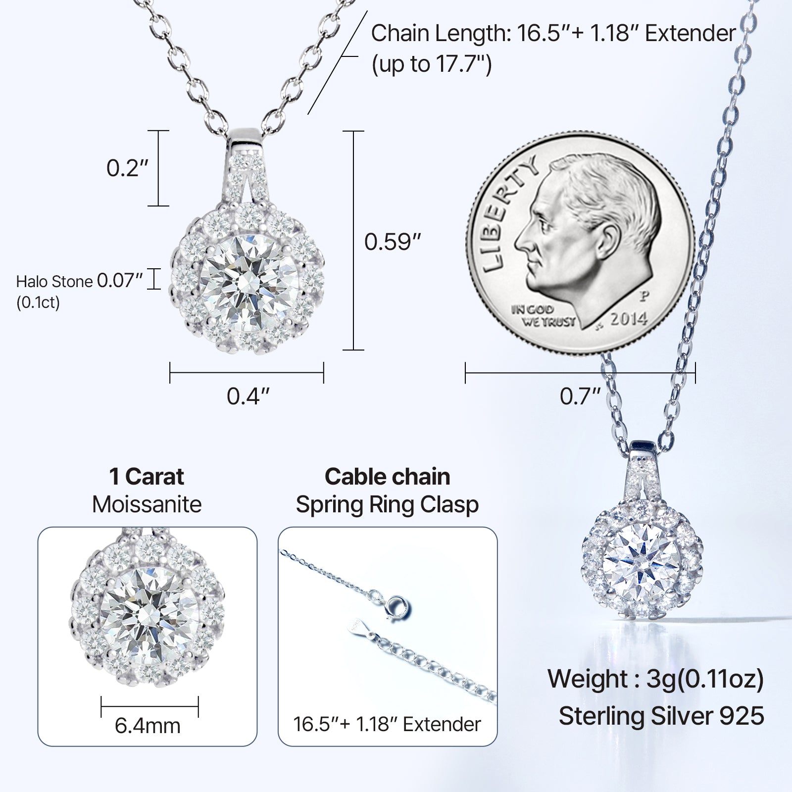 Round Cut Moissanite Halo Pendant with Double Pavé Bail in 18K Gold Vermeil