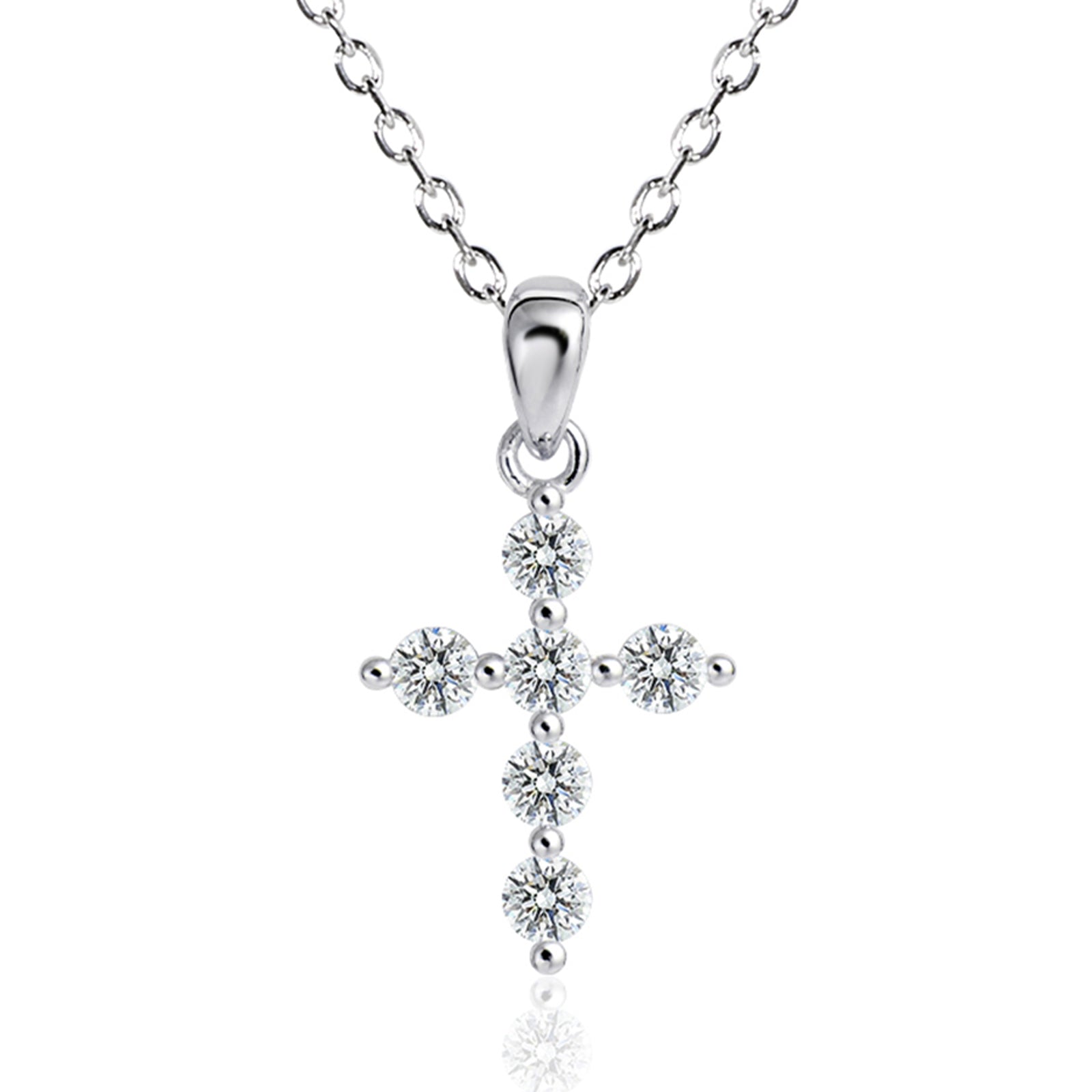 [Ships from USA] Beaded Edge Cross Moissanite Pendant Necklace (0.6 ct. tw.) in 18K Gold Vermeil