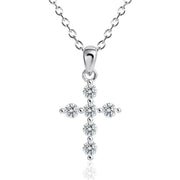 [Ships from USA] Beaded Edge Cross Moissanite Pendant Necklace (0.6 ct. tw.) in 18K Gold Vermeil