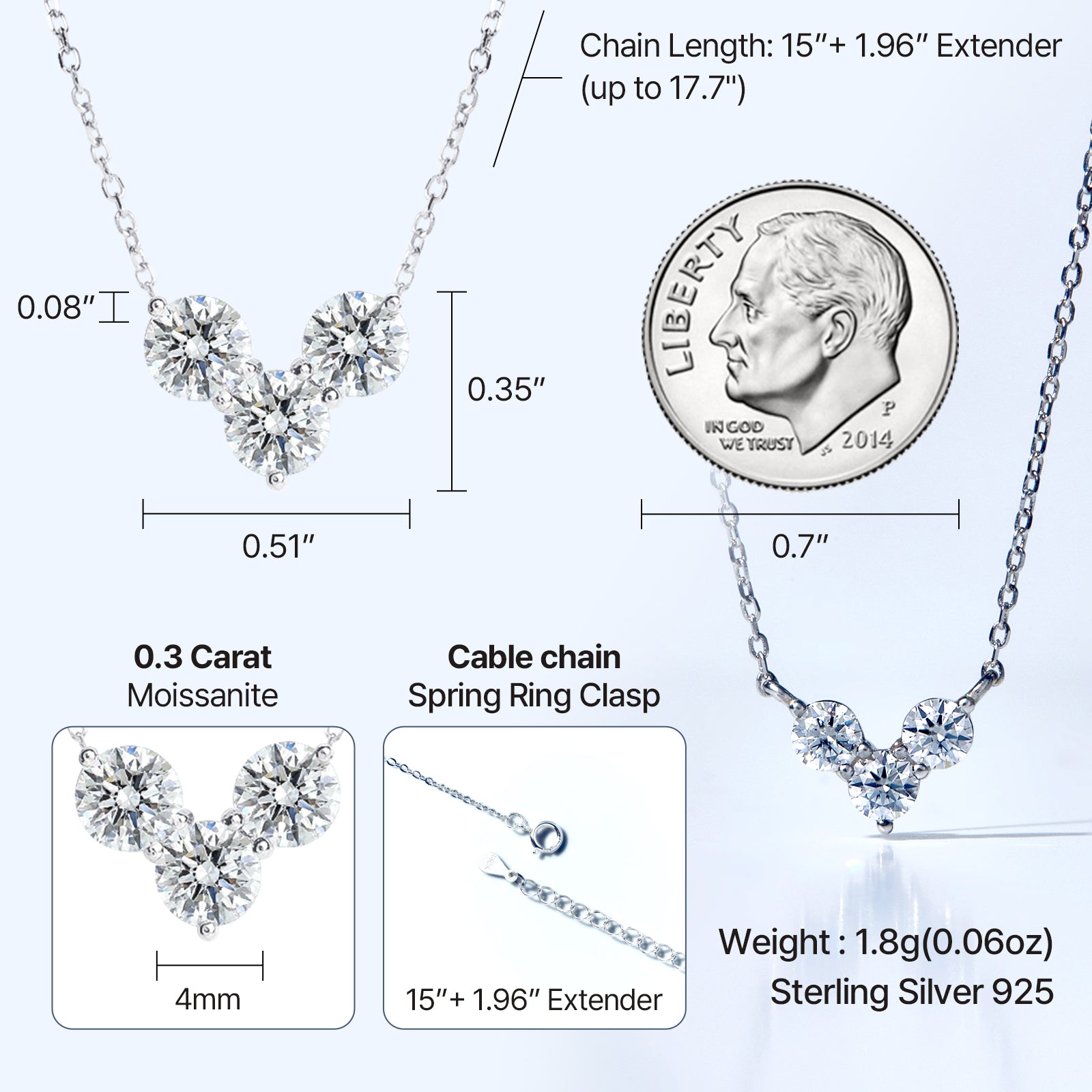 [Ships from USA] Trilogy V-Cluster Moissanite Pendant Necklace (0.9 ct. tw.) in 18K Gold Vermeil