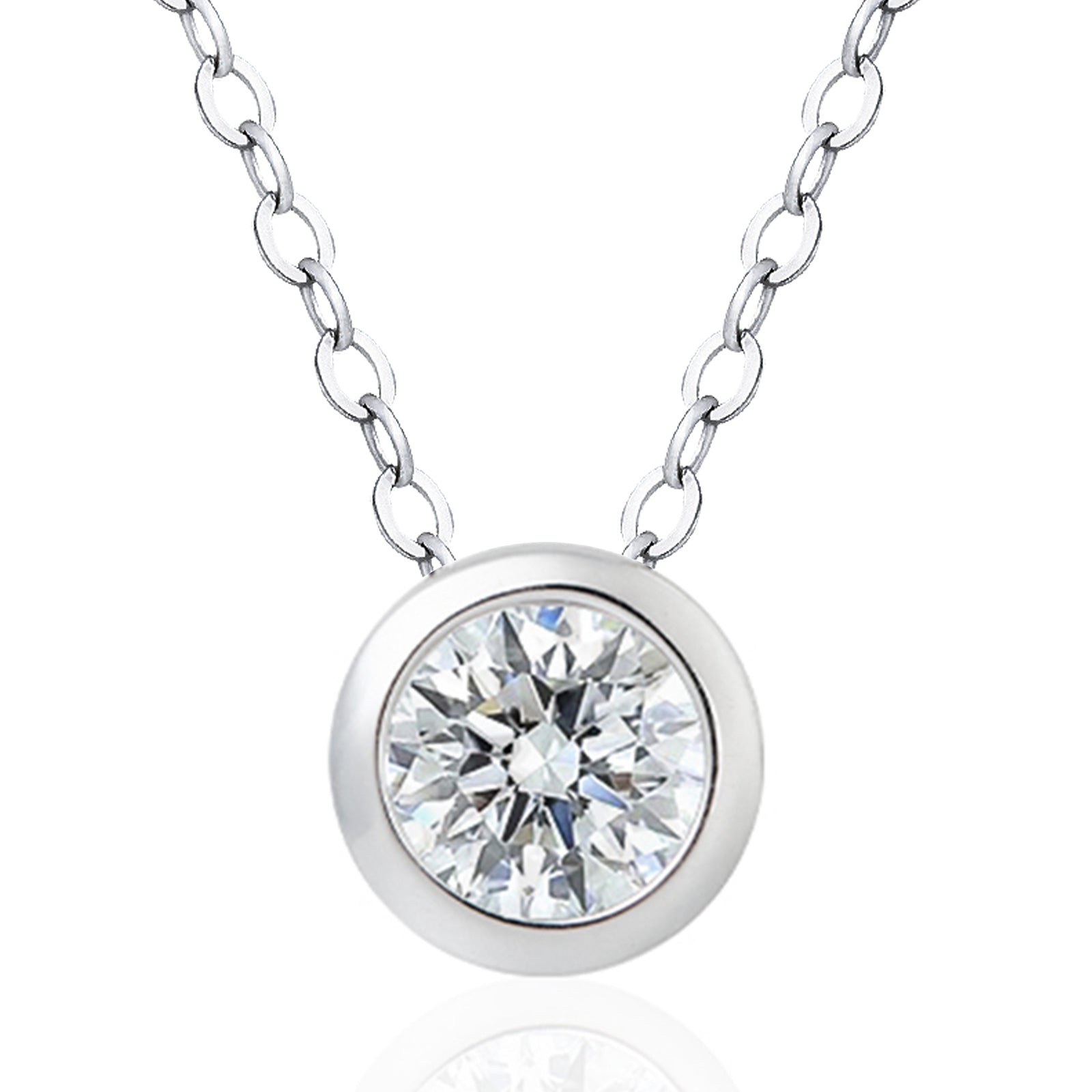 Round Cut Moissanite Bezel-Set Solitaire Necklace in 18K Gold Vermeil