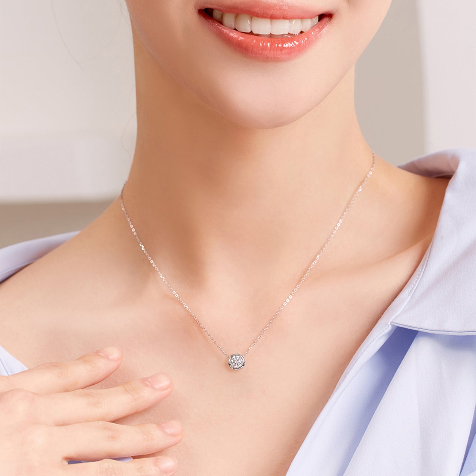 Round Cut Moissanite Bezel-Set Solitaire Necklace in 18K Gold Vermeil