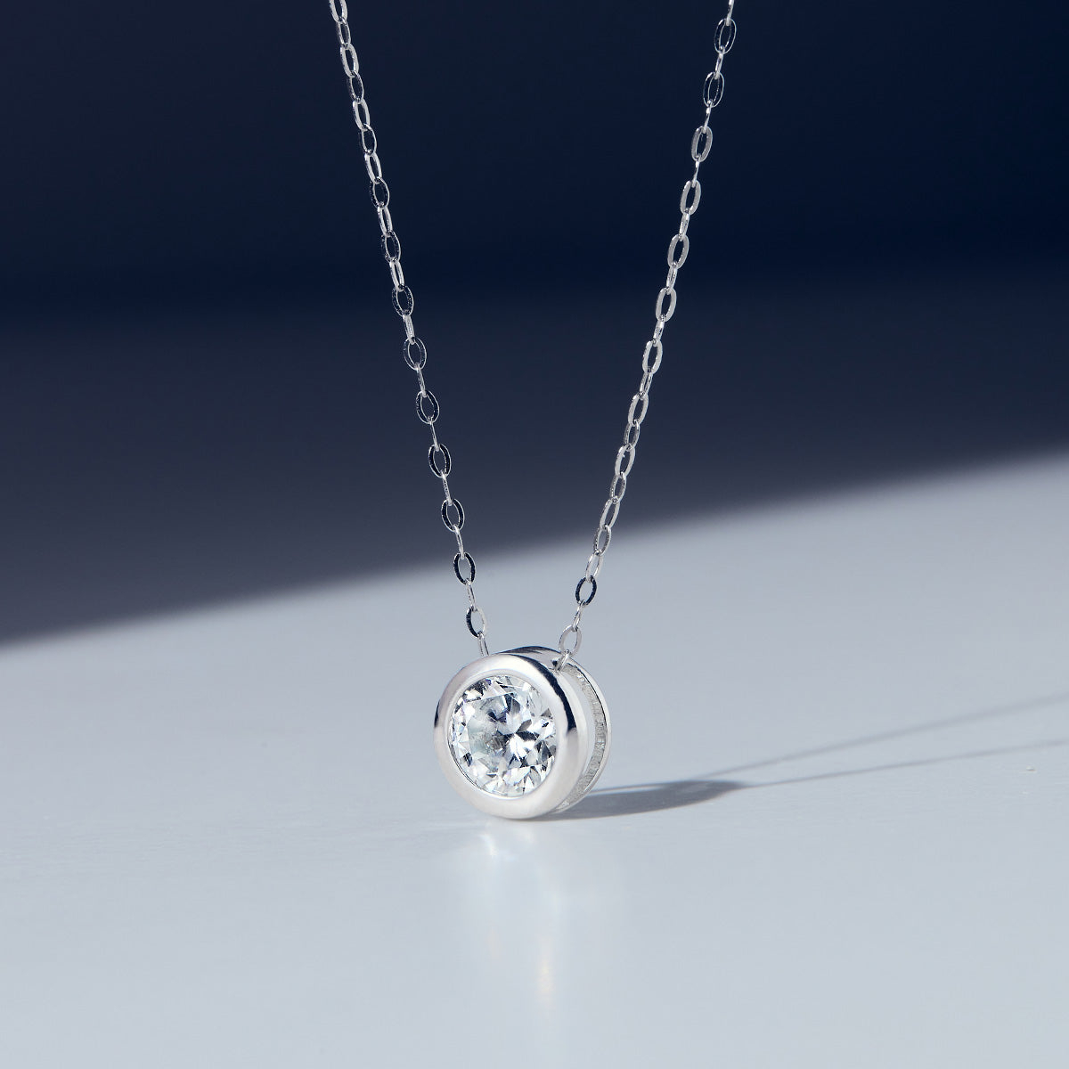 Round Cut Moissanite Bezel-Set Solitaire Necklace in 18K Gold Vermeil